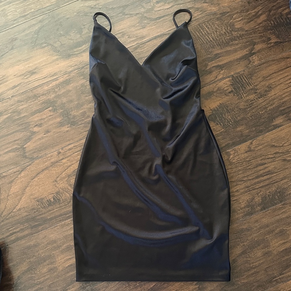 BouBou Black Strappy back Satin Slip Dress